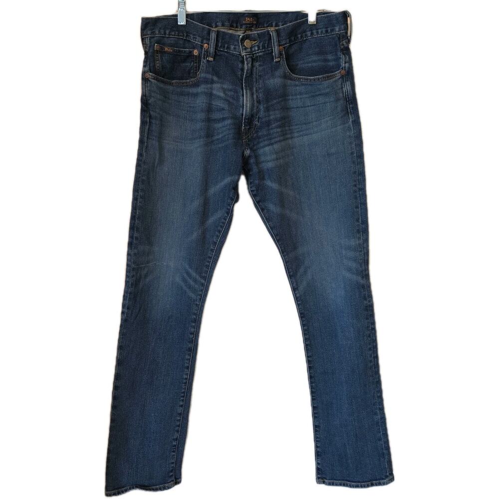 Polo Ralph Lauren Jeans Mens 36x34 Blue Varick Slim Straight Dark Wash Denim